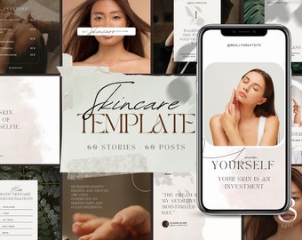 Skincare Instagram Template: 120 Esthetician Posts & Stories (Canva Editable)