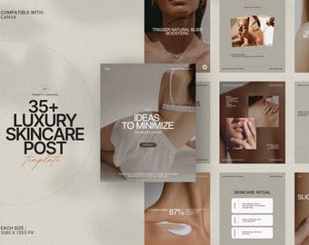 Minimalist Skincare Instagram Post Templates | 35 Editable Canva Designs | Engaging Marketing Kit for Beauty Brands and Influencers
