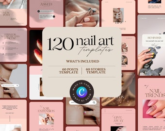 120 plantillas de Instagram para Nail Art: Redes sociales para salones de belleza (Canva)