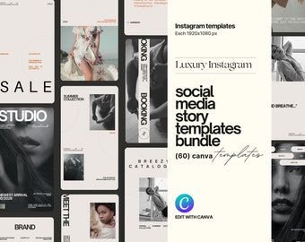 60 Instagram Story Templates: Marketing & Branding (Canva Editable, Instant Download)