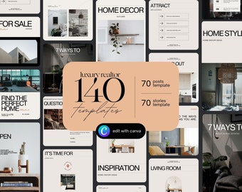 Luxury Realtor Instagram Templates: 140 Canva Posts & Stories (Digital Download)