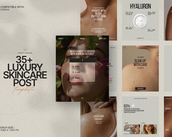 Minimalist Skincare Instagram Post Templates Pack | 35 Editable Canva Designs | Engaging Beauty Content for Brands and Influencers