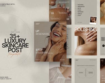 Skincare Instagram Post Templates | 35 Editable Canva Designs | Minimalist Mocha and Sand Kit for Beauty Brands | Marketing Made Easy