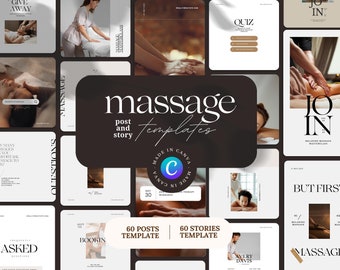 Massage Instagram Template: Salon Spa Canva Templates (60 Posts & Stories)