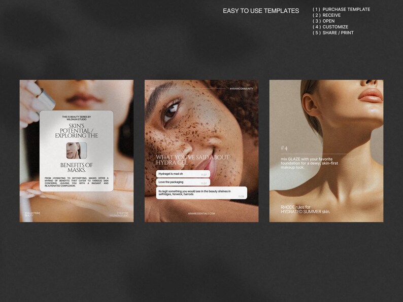 This Skincare InstaPost Pack features minimalist aesthetic templates in an Urban Sunset color palette, designed for skincare brands and beauty influencers to effortlessly create cohesive Instagram posts that showcase products, tutorials, and client testimonials; with fully editable Canva templates and simple drag-and-drop editing, no design skills are required for stunning skincare marketing content.