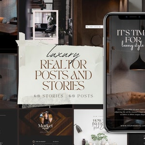Luxus Realtor Instagram Vorlagen: Bearbeitbare Instagram Posts & Stories für Canva