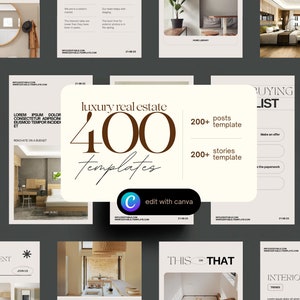 400 Luxury Real Estate Instagram Story + Post Template for Canva | Editable Luxury Realtor Template |  Social Media Template for Real Estate