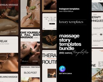 Massage Instagram Story Templates: Spa & Esthetician (60 Canva Templates)