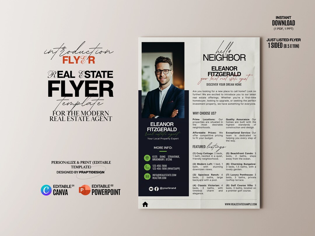 Agent Introduction Card Real Estate Agent Introduction Flyer: Canva Template (digital Download ...