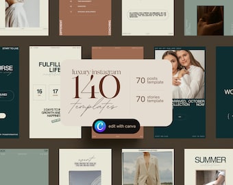 140 plantillas minimalistas para publicaciones e historias de Instagram: editables en Canva (descarga digital)