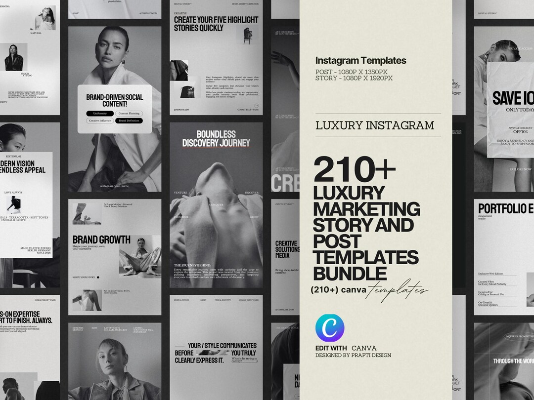 210 Instagram Canva Template Social Media Kit | Editable Canva Posts ...