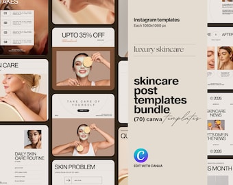 Skincare Instagram Post Templates: Social Media Marketing (Canva Editable)