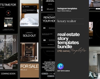 Luxury Real Estate Instagram Story Templates: Canva Realtor Kit (70) (Digital Download)