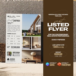 Just Listed Flyer Template for Real Estate Marketing | Editable New Listing Flyer | Canva Template | Open House Flyer | Real Estate Flyer
