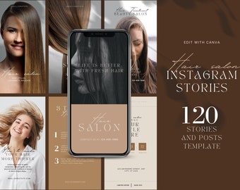 Hair Salon Instagram Post & Story Template: Editable Canva Design