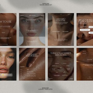 Transform your Instagram feed with this Skincare InstaPost Pack, featuring minimalist beauty post templates in an Urban Sunset color palette, designed specifically for skincare brands, beauty influencers, and salons; these fully editable Canva templates allow for effortless customization and cohesive marketing content, perfect for showcasing products, tutorials, and seasonal promotions while attracting your target audience.
