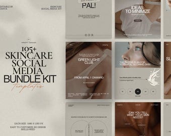 Skincare Instagram Post Bundle Kit | 105 Editable Canva Templates for Minimalist Aesthetic, Beauty Marketing, Salons, and Influencers