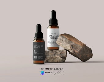 Plantilla editable de etiqueta para frasco gotero: Diseño elegante para cosméticos y aceites esenciales