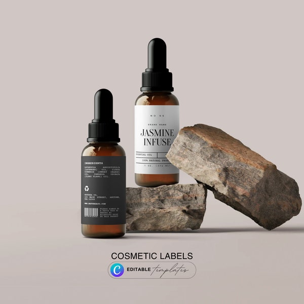 Cosmetic Labels Template | Editable Label Template | Stylish Dropper Essential Oil Label Design | Beauty Product Label | 1oz 2oz 4oz label