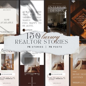 150 Luxury Real Estate Instagram Story + Post Templates for Canva | Editable Luxury Realtor Templates |  Social Media Templates