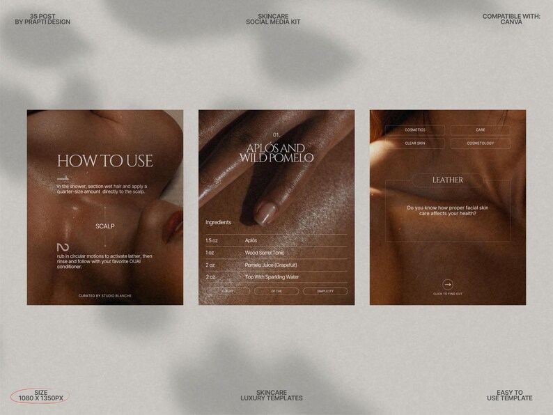 This Skincare InstaPost Pack features a collection of fully editable Canva templates designed in a minimalist aesthetic with an Urban Sunset color palette, perfect for skincare brands, beauty influencers, and salons to create cohesive Instagram posts showcasing skincare products, tutorials, and promotions while effortlessly enhancing their social media marketing content.