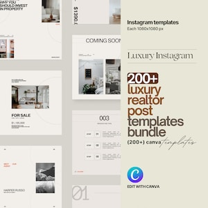 200+ Real Estate Instagram Post Templates for Canva | Luxury Realtor Templates | Instagram Canva Template | Social Media Templates