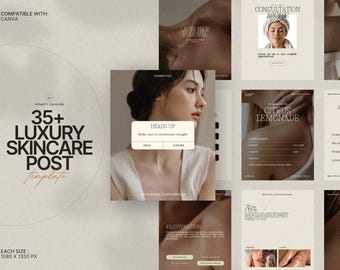 Skincare Instagram Post Templates | 35 Editable Canva Designs | Minimalist Beauty Content Kit for Skincare Brands and Influencers