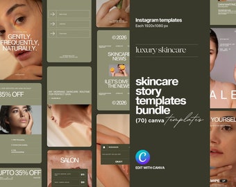 Sjabloonpakket voor esthetiek sociaal | Sociale media huidverzorging | Huidverzorging Instagram Canva | Spa Instagram | Instagram-verhaalsjablonen voor schoonheidsspecialiste