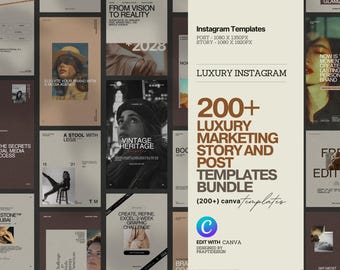 200 Instagram Post & Story Templates: Social Media Marketing Kit (Canva Editable, Digital Download)