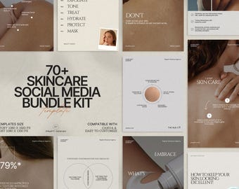Skincare Instagram Stories and Post Kit | 70 Minimalist Editable Canva Templates for Beauty Brands, Influencers and Marketing Success
