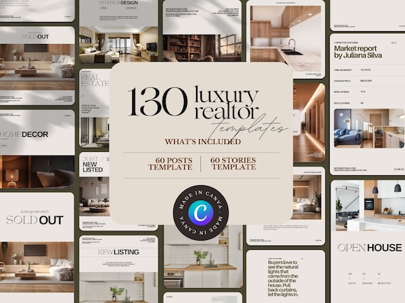 Luxury Realtor Instagram Templates for Canva: 130 Posts & Stories