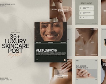 35 plantillas minimalistas para publicaciones de Instagram sobre cuidado de la piel / Diseños editables en Canva / Kit de contenido atractivo para marcas de belleza e influencers