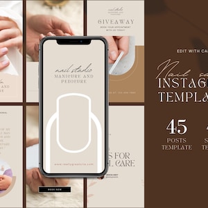 Nail Salon Instagram Storis and post templates | Manicure Pedicure Beauty | Nail Care Post Templates | Beauty Canva Template | Nail Art