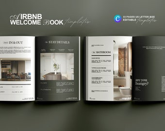 Airbnb Welcome Book Template: 33 Page Guest Guide (Canva, Digital)