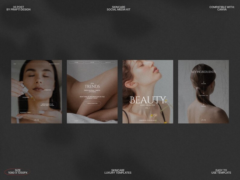 This Skincare InstaPost Pack features a collection of fully editable Canva templates designed in a minimalist aesthetic with an Urban Sunset color palette, perfect for skincare brands, beauty influencers, and salons to create cohesive Instagram posts showcasing skincare products, tutorials, and promotions while effortlessly enhancing their social media marketing content.