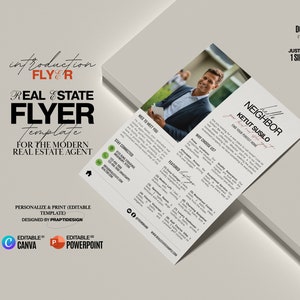 Folleto de presentación de bienes raíces / Carta de saludo al vecino / Marca inmobiliaria / Folleto para nuevos agentes / Carta de presentación / Agente inmobiliario / Plantilla Canva