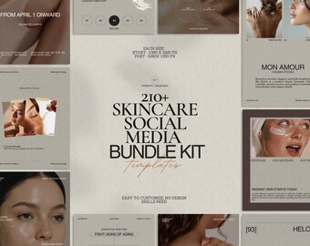 Skincare Instagram Stories and Posts Bundle Kit | 210 Editable Canva Templates | Minimalist Aesthetic for Beauty Brands and Influencers