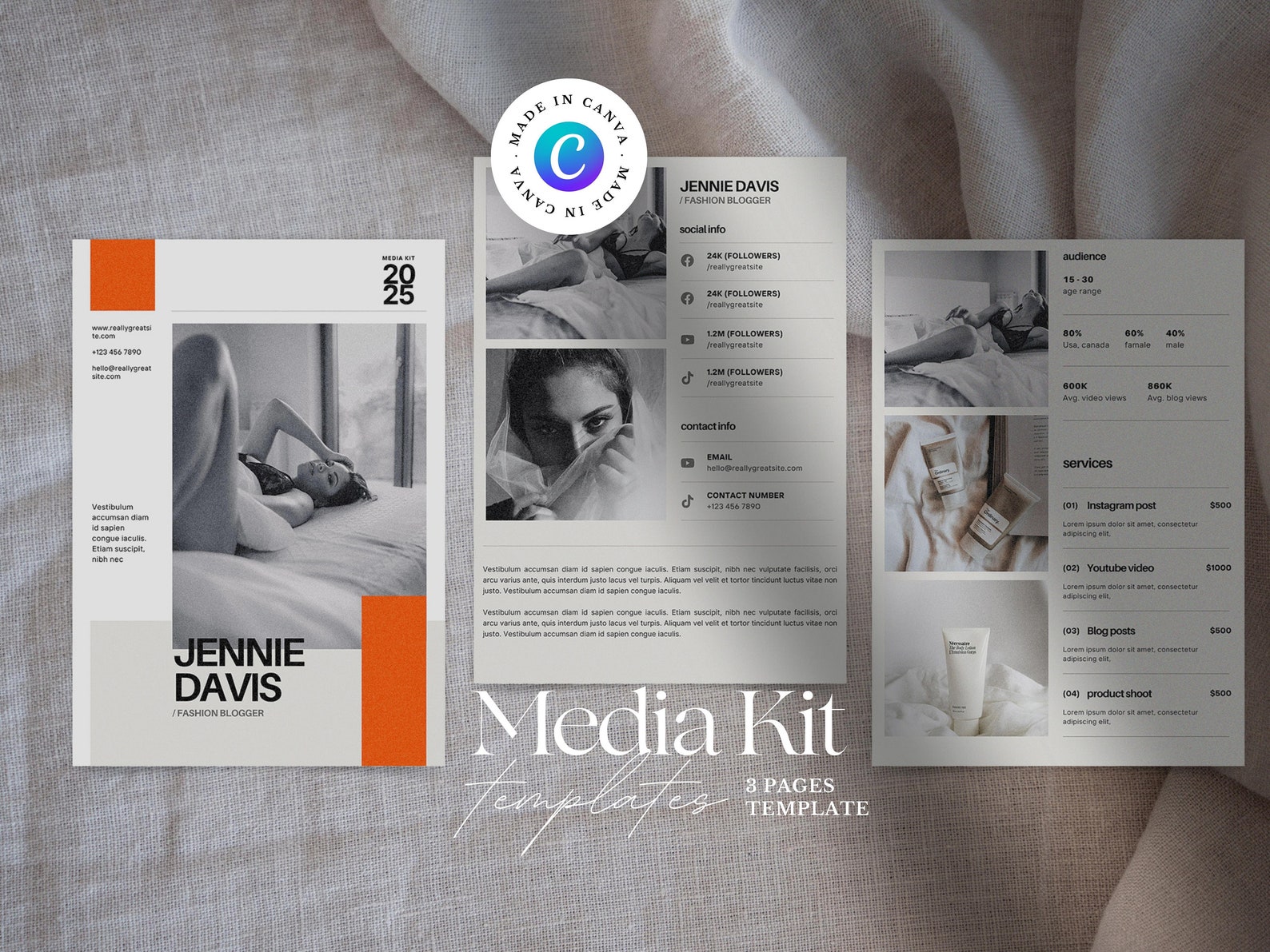 Influencer Media Kit Template: Blogger Rate Card, Canva (4 Page) - Etsy