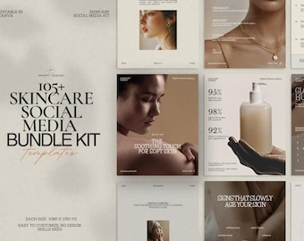 Skincare Instagram Post Bundle Kit | 105 Editable Canva Templates for Beauty Brands, Influencers and Marketing  Minimalist Aesthetic Design