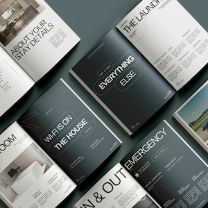 May include: A guidebook with black and white text on a gray background. The guidebook is open to a page titled "Wi-Fi is on the house". The page has a black and white illustration of a house with a Wi-Fi symbol.