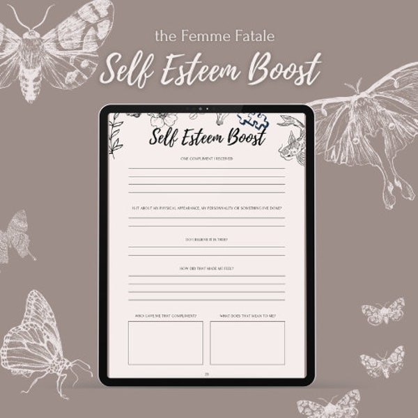 Self Esteem Boost | Worksheet to Become The Best Version of Yourself and The Femme Fatale, Confidence Exercises, Instant Mood Elevator