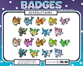 Pixel Eeveelutions Badges Bundle - Set of 18 Twitch Badges