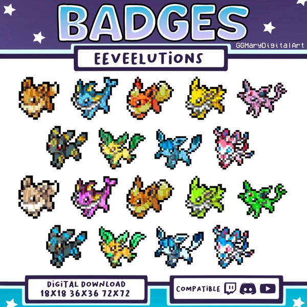 Pixel Eeveesolutions Badges Bundle - Set von 18 Twitch Badges