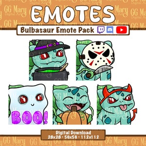 Bulbasaur Halloween Emote Bundle - Set of 5 Twitch/Discord/YouTube