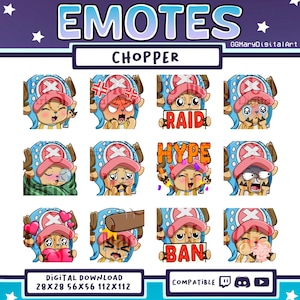 Anime Straw Hat Reindeer Emote Bundle - Set of 12 Twitch/Discord/YouTube