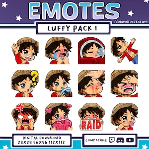 Anime Pirate Captain Straw Hat Chibi Emote Bundle #1 - Set of 12 Twitch/Discord/YouTube