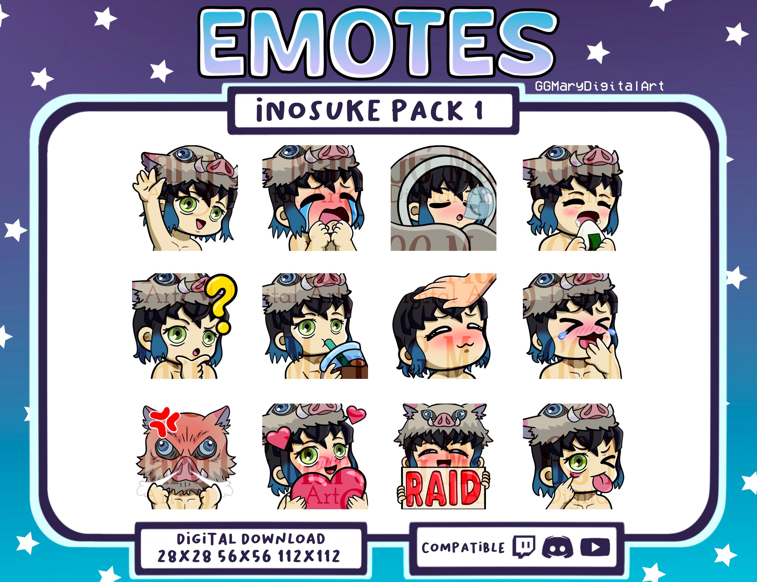 Demon Emote Set Demon Anime Beast Swordsman Chibi Emote Bundle #1 - Set of 12 Twitch ...