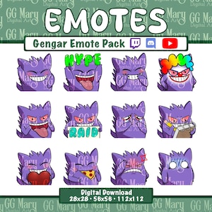 Gengar Emote Bundle - Set of 12 Twitch/Discord/YouTube