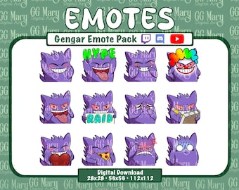 Paquete de gestos Gengar - Conjunto de 12 Twitch/Discord/YouTube