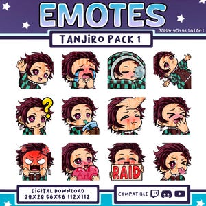 Demon Anime Swordsman Chibi Emote Bundle #1 - Set of 12 Twitch/Discord/YouTube